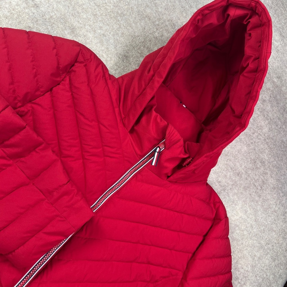 Tommy Hilfiger Womens XXL Red Hooded Chevron Quilted Puffer Softshell Jacket